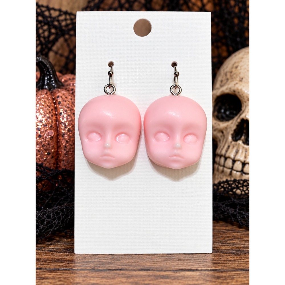Handmade Creepy Doll Head Earrings Resin Halloween Horror Goth Spooky